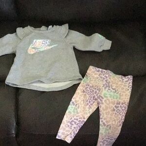 Nike Gray Top with Pastel Logo and Leopard Leggings